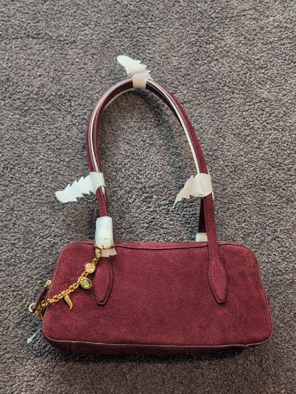 Madewell Burgundy Suede Shoulder Bag with Gold Charm